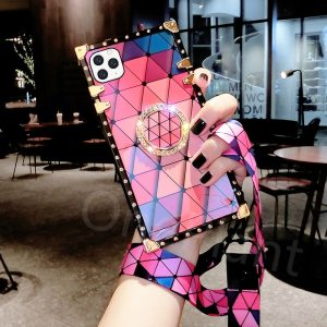 Luxury 3D Bracket Ring Blu-ray Square Silicone case For iPhone & samsung S10 S20